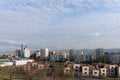 View of the central district of the city of Krasnoyarsk from the hill in the spring afternoon. Royalty Free Stock Photo