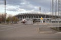 Road leads to the stadium Yenisei, Winter Universiade 2019 venue, on the Island of Rest in Krasnoyarsk city.