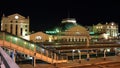 KRASNOYARSK, RUSSIA - AUGUST 31, 2018: Krasnoyarsk railway station at night with overpass and empty platforms