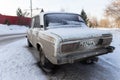 Krasnoyarsk, Russia, August 10, 2019: Russian retro Lada 2106 car on the street abandoned or stolen. behind