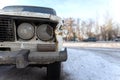 Krasnoyarsk, Russia, August 10, 2019: Russian retro Lada 2106 car on the street abandoned or stolen. broken lights