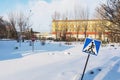 Krasnoyarsk, Russia - January 20, 2021: Highway closed to visitors in an amusement park in winter