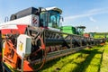 Krasnoyarsk, Russia - July 2, 2021: Agricultural harvester Rostselmash ACROS on the field during the harvest of grain crops