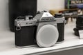 Krasnoyarsk, Russia, June 20, 2020: old Japanese vintage camera Pentax k1000 asahi on the counter of a photo store