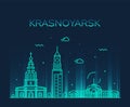 Krasnoyarsk skyline Krai Russia vector line style