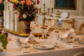 Krasny Dvur Chateau, North Bohemia, Czech Republic, 19 June 2021: Castle interior, baroque furniture in dining room, large table