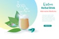 Kratom alternative medicine products. Kratom drink in glass with capsule tablet and biology molecule structure. Alternative