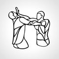 Krav maga silhouettes. Two abstract fighters pictogram