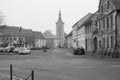 Kravare, Czechia - March 06, 2023: little square with Church