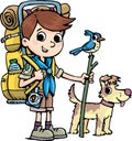 Boy scout with backpack and dog