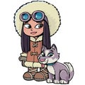 Eskimo girl with a polar dog friend