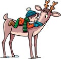 boy rides a reindeer