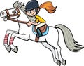Girl jockey on a horse jumps