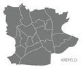Krefeld city map with boroughs grey illustration silhouette shape
