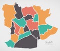 Krefeld Map with boroughs and modern round shapes