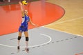 Kremena Kamenova volleyball player of CSM Bucharest, serving during the match with ACS Penicilina Iasi