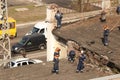 Kremenchug, Poltava region, Ukraine, April, 2019, repair of the old roof of the building Royalty Free Stock Photo