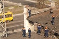 Kremenchug, Poltava region, Ukraine, April, 2019, repair of the old roof of the building Royalty Free Stock Photo