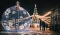 Colorful christmas markets. Christmas tree and people celebrating Royalty Free Stock Photo