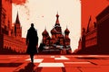 Kremlin and Cathedral of St. Basil in the Red Square in Russia. Illustration banner concept