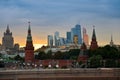 The Kremlin and Moscow-city in Moscow at the sunset. Royalty Free Stock Photo