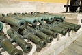 Kremlin, Red Square, Moscow. Russia - August 28, 2022: An old cannon and barrels Royalty Free Stock Photo