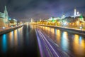 Kremlin illuminated at night with river blurred light trail, Moscow, Russia Royalty Free Stock Photo
