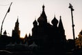 The Kremlin towers on Red Square at sunset in Moscow.Russia Royalty Free Stock Photo