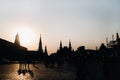 The Kremlin towers on Red Square at sunset in Moscow.Russia Royalty Free Stock Photo