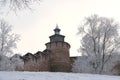 Kremlin wall and Tower Chasovaya at Nizhny Novgorod in winter. R