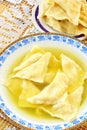 Kreplach - Jewish ravioli in chicken soup Royalty Free Stock Photo