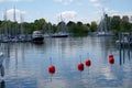 Marina in Kreuzungen with moored boats, sailing vessels and yachts.