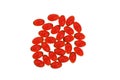 Krill oil red gelatin capsules on white background.Source of omega fatty acids.Healthy food.krill oil supplements Royalty Free Stock Photo