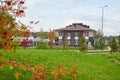 Kriov, Russi - September 08, 2019: Street in a small town, green lawn and houses in a summer Royalty Free Stock Photo