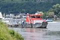 Kripp, Germany - 06 09 2021: Fire fighter ship on the Rhine