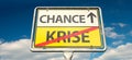 A German place-name sign with the German words `Krise` Crisis and `Chance` Royalty Free Stock Photo