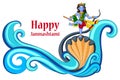 Krishna dancing on Kaliya naag snake on Happy Janmashtami background Royalty Free Stock Photo