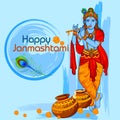 Krishna with flute on Happy Janmashtami background