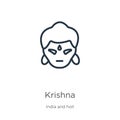 Krishna icon. Thin linear krishna outline icon isolated on white background from india collection. Line vector krishna sign,