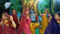 Krishna leela,lord shree krishna playing ras with radhaji and other gopika