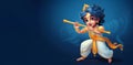 Krishna playing the flute, blue background, Generative AI 1 Royalty Free Stock Photo