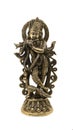 krishna playing flute music next to a peacock, antique indian bronze sculpture