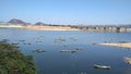 Krishna river and bored beautiful view and mountain and railway track and sky