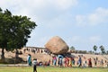 Krishna`s butterball, the giant natural balancing rock in Mahabalipuram, Tamil Nadu, India