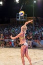 Kristel Keins serving in the finals of Ljubljana Beach Volley challenge