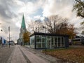 Kristiansand, Norway - November 8, 2017: One of the entrances to the new underground parking garage under the square in