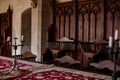 Krivoklat, Czech Republic, 21 August 2022: fortified medieval royal gothic castle, National cultural landmark, interior of dining Royalty Free Stock Photo