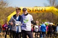 Krivoy Rog, Ukraine - 21 April, 2019: Group of young athletes in start position. Fit young people preparing for Marathon