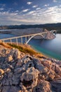 Krk Bridge, Krk Island, Croatia at sunrise. Royalty Free Stock Photo