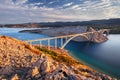 Krk Bridge, Krk Island, Croatia at sunrise. Royalty Free Stock Photo